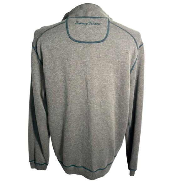 TOMMY BAHAMA Men Large 100% Cotton Blue Gray Reversible 1/4 Zip Pullover Sweater - Picture 2 of 9